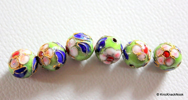 5 x Cloisonné Green, Red, Blue and Pink Round Beads 12mm